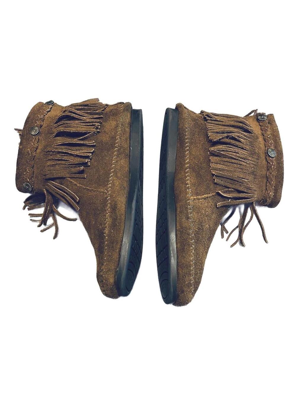 Minnetonka Dusty Brown Suede Concho Fringe High Top Back Zip Moccasin Boots 9 - Picture 4 of 8